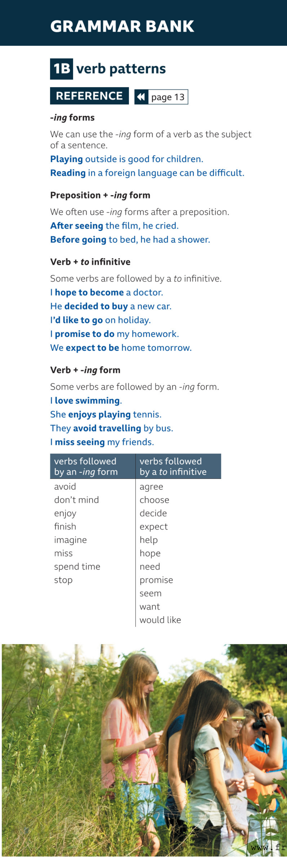 Grammar Bank 1B - verb patterns theory